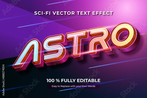 Sci-fi vector text effect with the word Astro. The letters are in 3D and have a neon glow, with lines in the background.