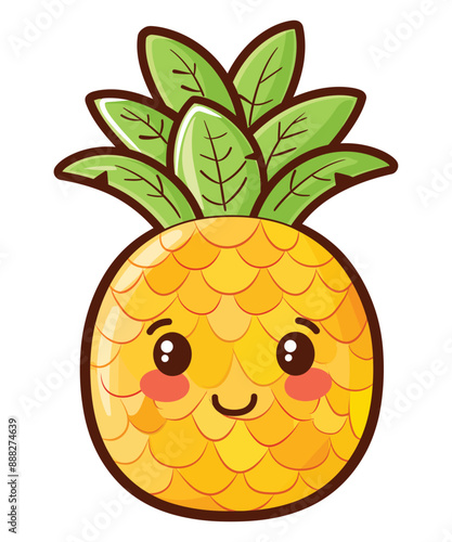 Floating pineapple cartoon vector icon Illustration, Food Nature Icon Concept Isolated Vector. Flat Cartoon Style