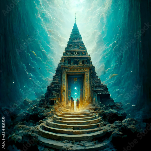 Obraz na płótnie Construction with columns under ocean water of lost Atlantida world. Lost ancient civilization. Ai generated w salonie