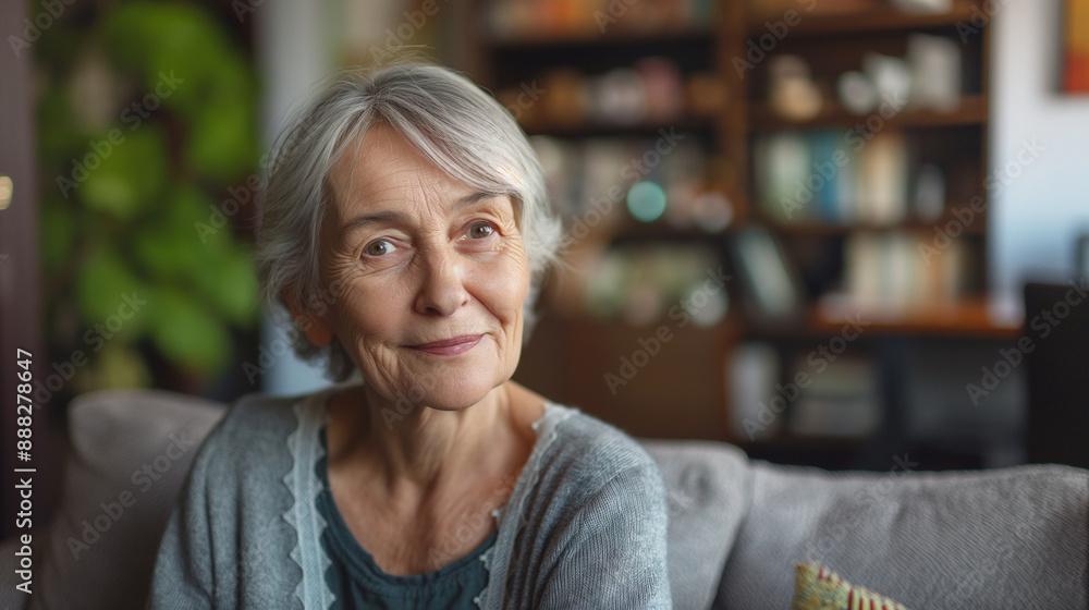 positive older woman at home, looking at the camera, portrait photography positive older woman at home, looking at the camera, portrait photography