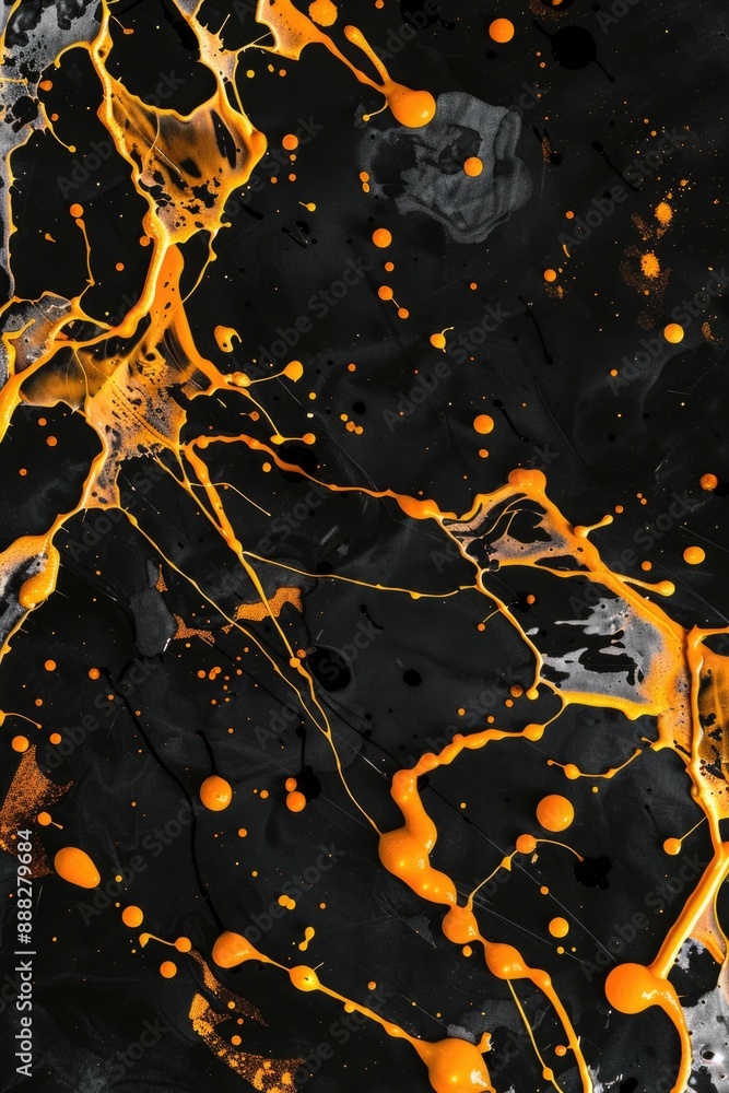 A detailed view of an intricately patterned black and orange marble A detailed view of an intricately patterned black and orange marble
