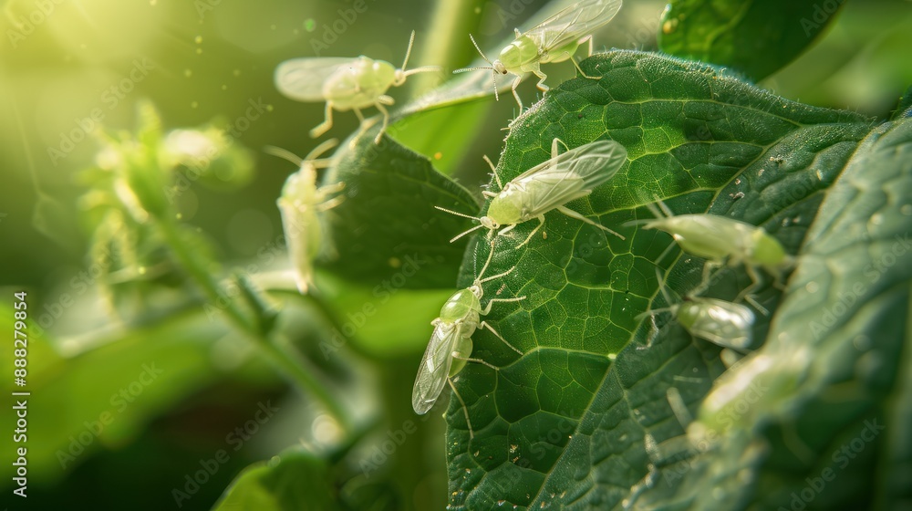 Garden pests White flies on the leaves of the cucumber plant Greenhouse ...