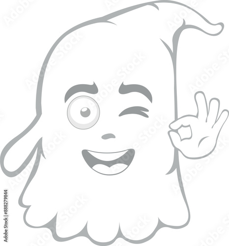 vector illustration character ghost cartoon, winking eye and with his hand making an ok or perfect gesture