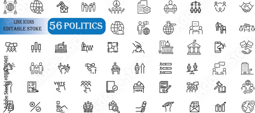 Set of 56 outline icons related to politics.