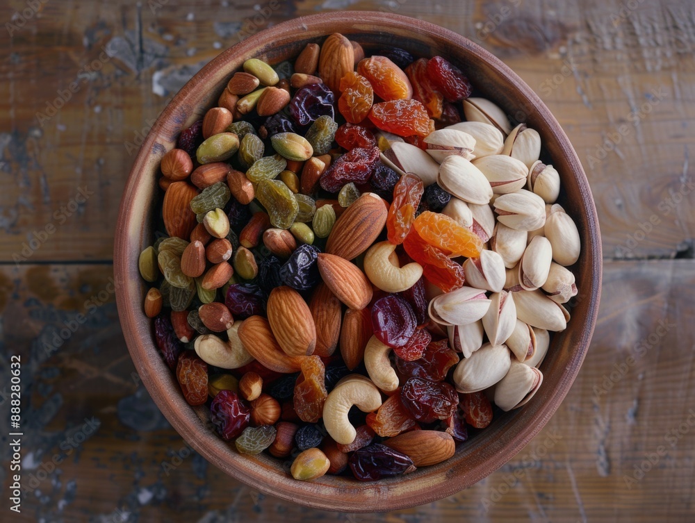 Nutritious snack served in handcrafted wood, suitable for home decor Nutritious snack served in handcrafted wood, suitable for home decor