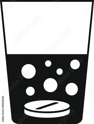 Single effervescent tablet is dissolving in a glass of water