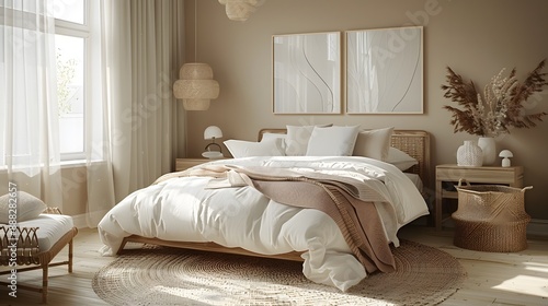tranquil bedroom retreat with elegant decor and soothing color palette

