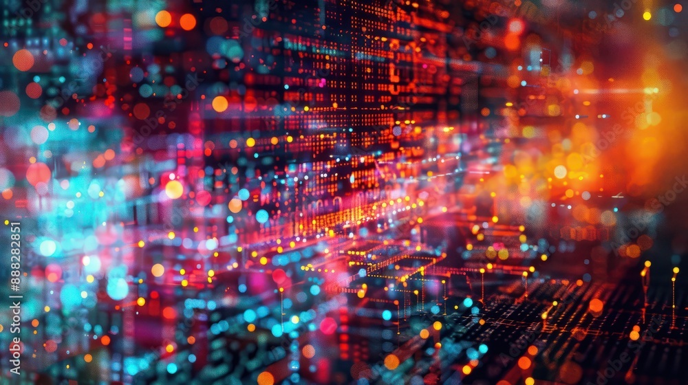 a vibrant digital mosaic showcases the power of big data technology through colorful neural networks and business analytics. generative ai a vibrant digital mosaic showcases the power of big data technology through colorful neural networks and business analytics. generative ai