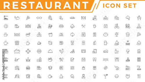 Restaurant business related and food icon set vector line icon