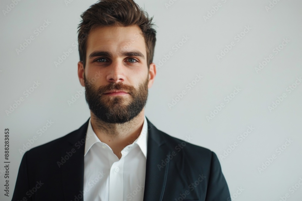 A mature gentleman sporting facial hair, dressed in a crisp white button-down A mature gentleman sporting facial hair, dressed in a crisp white button-down