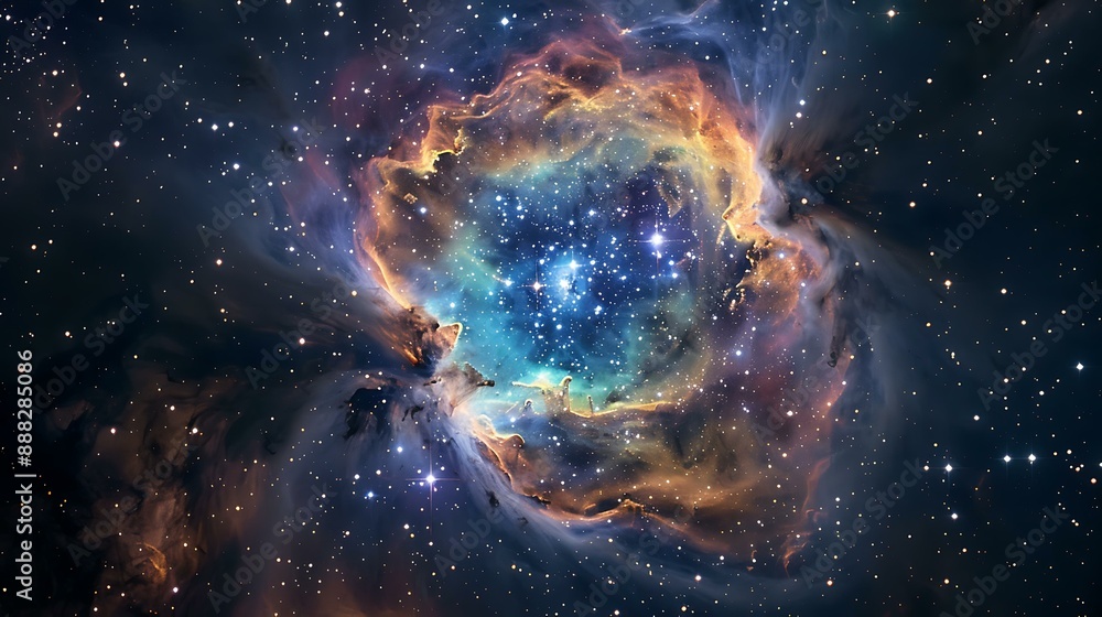 Fototapeta premium Stunning view of a vibrant nebula in deep space surrounded by twinkling stars and cosmic dust clouds creating a mesmerizing celestial scene