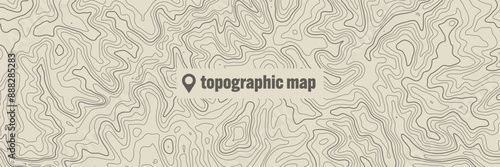 Topographic map with contour lines. Geographic terrain grid, relief height elevation. Ground path pattern. Travel and navigation, cartography design element. Vector illustration