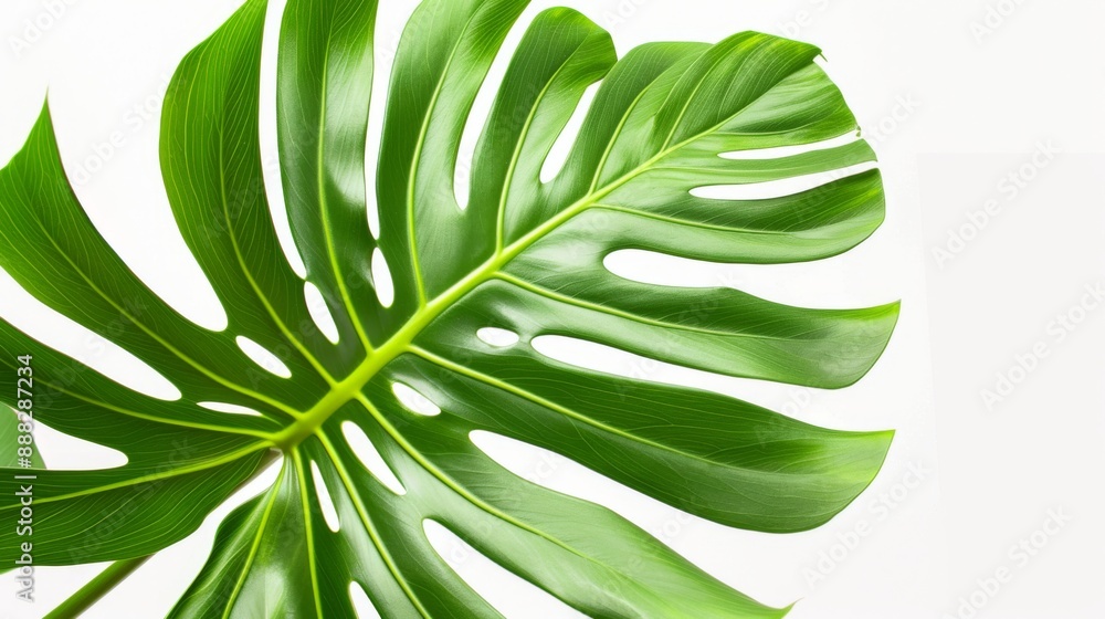 Obraz premium Close-up of a tropical palm leaf on white background