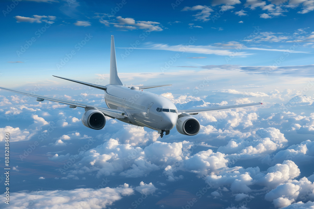Modern airliner in flight in a blue sky, high altitude view. AI Modern airliner in flight in a blue sky, high altitude view. AI