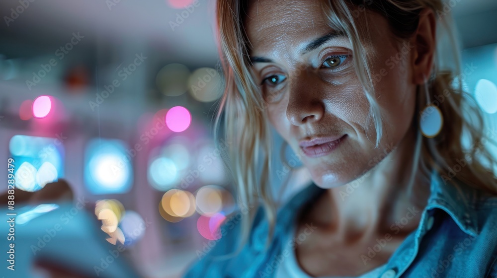 An individual is using a tablet device, with a background featuring colorful, blurred lights. The setting appears to be indoors, creating a tech-savvy ambiance. An individual is using a tablet device, with a background featuring colorful, blurred lights. The setting appears to be indoors, creating a tech-savvy ambiance.