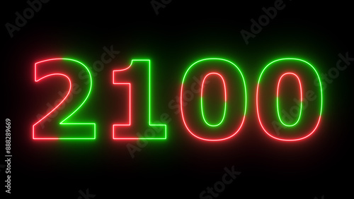 Photos Neon text calendar 2100 Sal illustration, glowing neon icon green and red colors