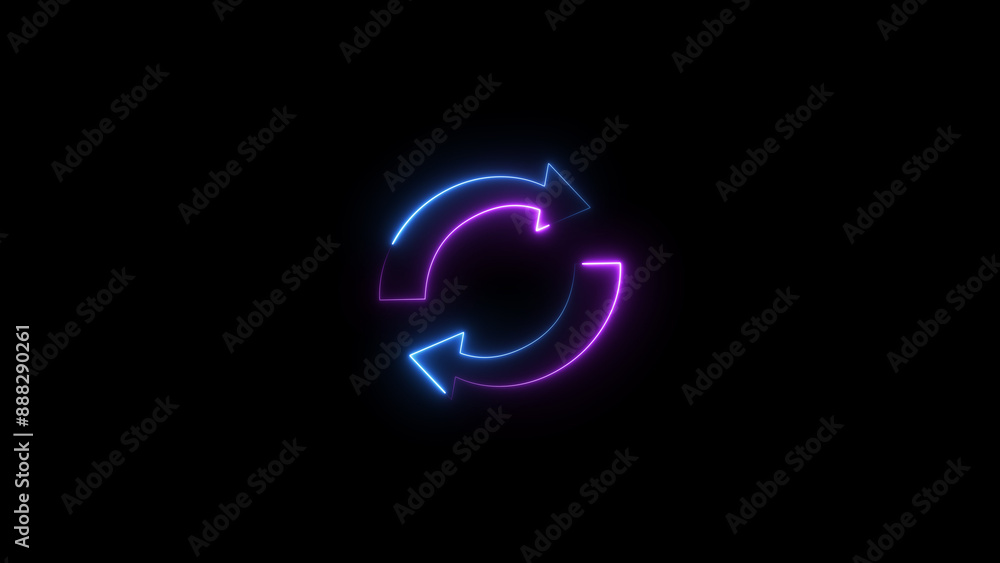 Neon arrow loading and uploading icon concept. Neon arrow rotation background Neon arrow loading and uploading icon concept. Neon arrow rotation background