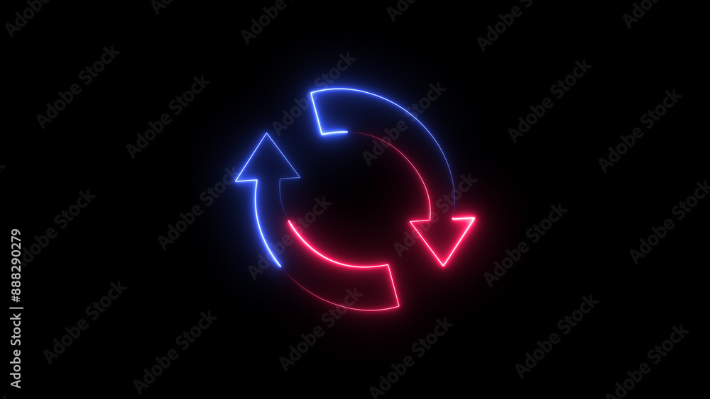 Neon arrow loading and uploading icon concept. Neon arrow rotation background Neon arrow loading and uploading icon concept. Neon arrow rotation background