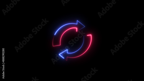 Neon arrow loading and uploading icon concept. Neon arrow rotation background	