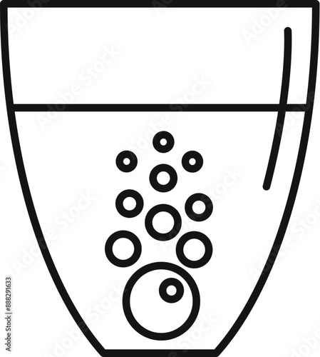 Line drawing of a glass of water with an effervescent tablet dissolving, representing health and wellness