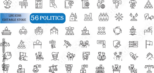 Set of 56 outline icons related to politics.