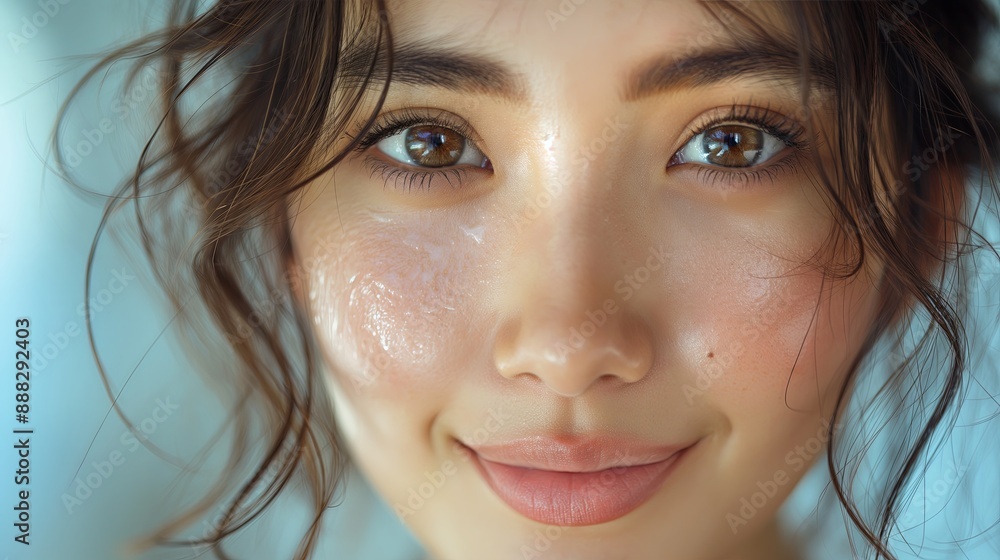 Close-up of Young Asian Woman with Radiant Skin - Ideal for Skincare and Beauty Themes Close-up of Young Asian Woman with Radiant Skin - Ideal for Skincare and Beauty Themes