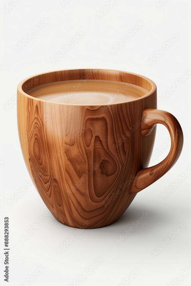 Rustic handmade wooden coffee cup on a white background, filled with a hot beverage. Adds coziness to any kitchen or home. Ideal for a morning pick-me-up or a leisurely breakfast Rustic handmade wooden coffee cup on a white background, filled with a hot beverage. Adds coziness to any kitchen or home. Ideal for a morning pick-me-up or a leisurely breakfast