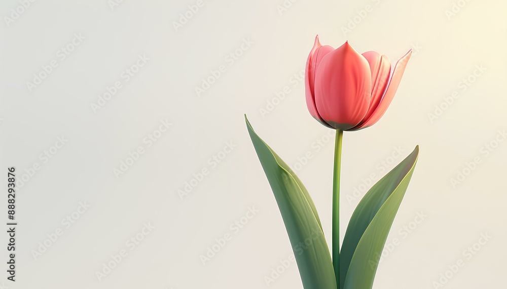 Fototapeta premium Minimal 3D render of a delicate pink tulip with smooth lines.