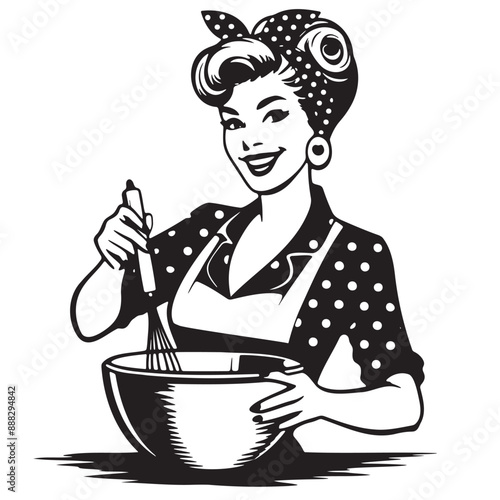 Retro Woman Vector Illustration, Housewife