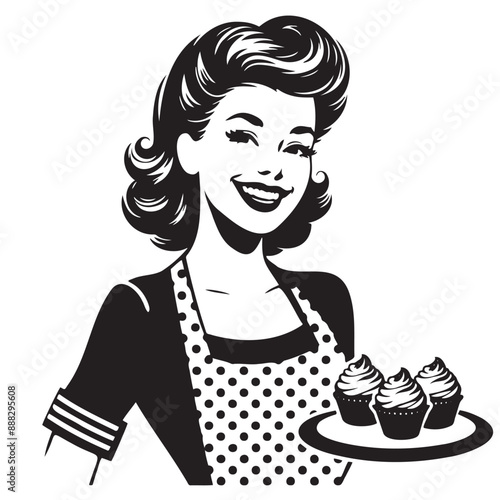 Retro Woman Vector Illustration, Housewife