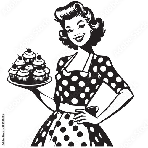 Retro Woman Vector Illustration, Housewife