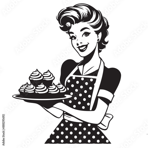 Retro Woman Vector Illustration, Housewife