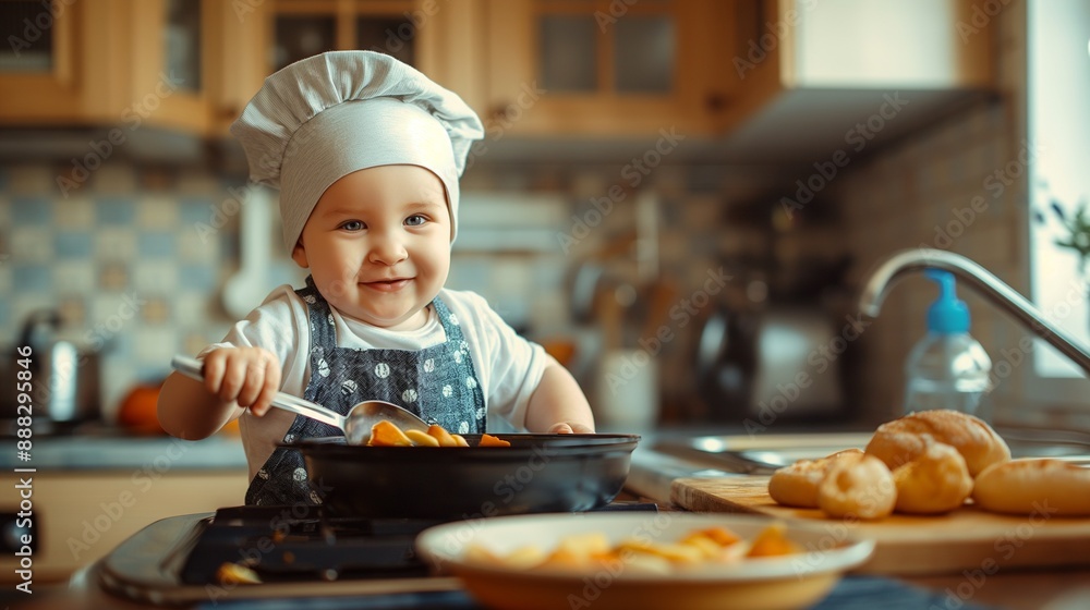 funny kid are preparing the food in the kitchen funny kid are preparing the food in the kitchen