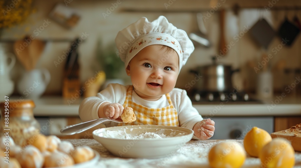 funny kid are preparing the food in the kitchen funny kid are preparing the food in the kitchen