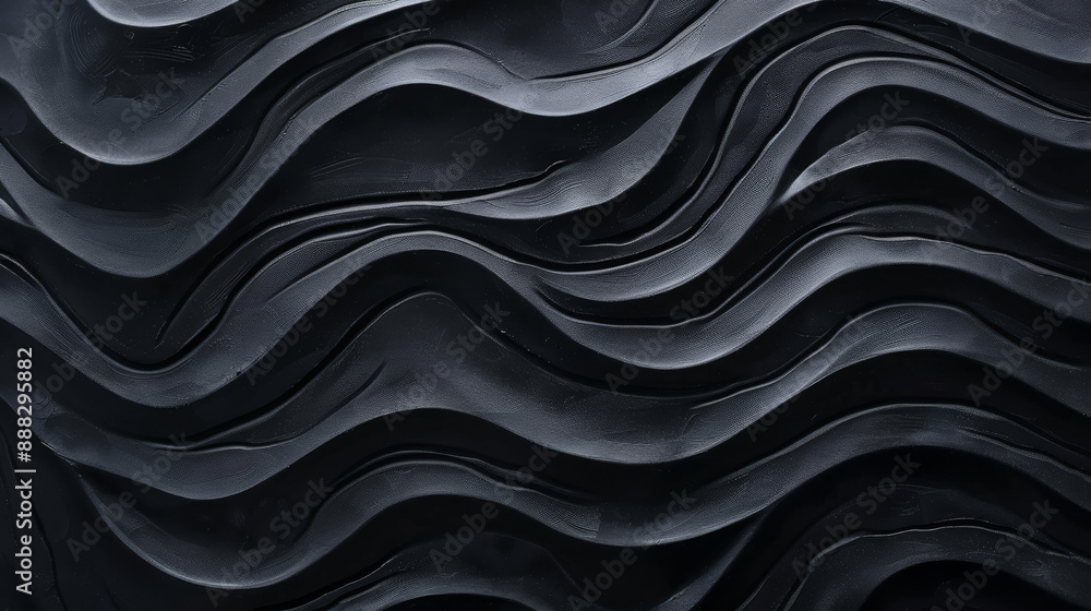 Obraz premium Abstract pattern with smooth wavy lines in various shades of black and dark gray, texture for background.