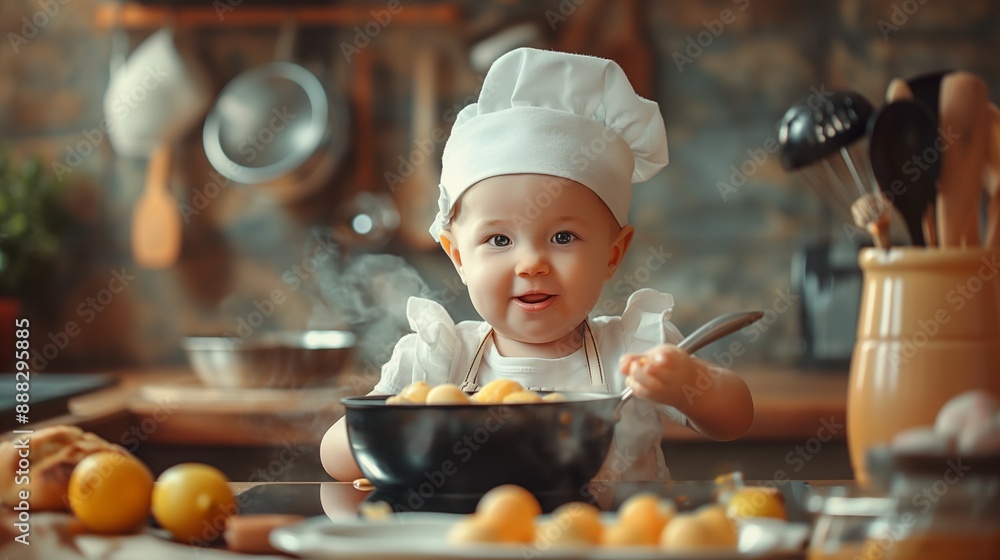 funny kid are preparing the food in the kitchen funny kid are preparing the food in the kitchen