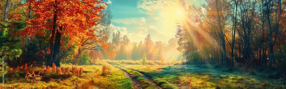 Fototapeta premium Sunbeams Through Autumn Trees