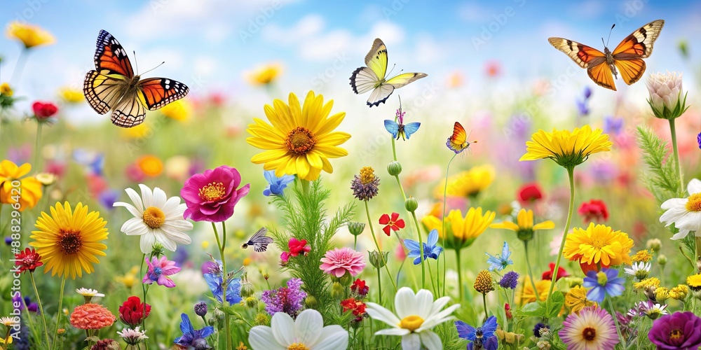 A Vibrant Meadow with Butterflies and Flowers A Symphony of Colors, Springtime , Meadow , Floral , Nature A Vibrant Meadow with Butterflies and Flowers A Symphony of Colors, Springtime , Meadow , Floral , Nature