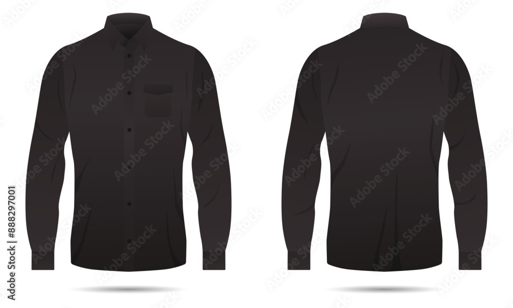 Mockup of black long-sleeve button-up shirt front and back view Mockup of black long-sleeve button-up shirt front and back view
