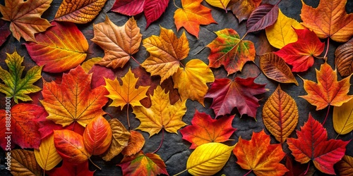 Wallpaper Mural Autumn Leaves on Dark Background - Top View, Fall Colors, Colorful, Nature, Season, Autumn Foliage , fall Torontodigital.ca