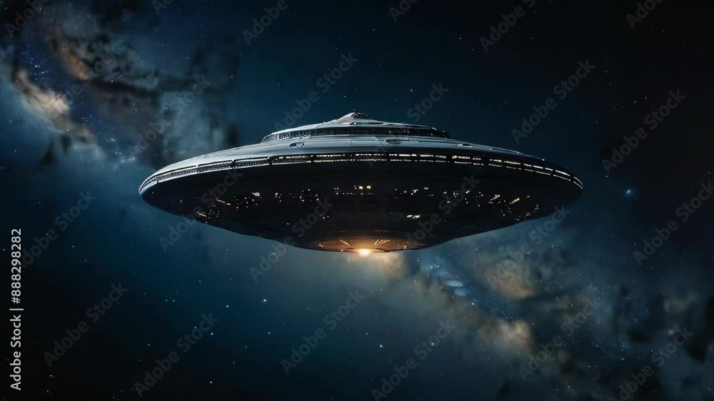 A Futuristic Spaceship Traveling Through the Milky Way Galaxy A Futuristic Spaceship Traveling Through the Milky Way Galaxy