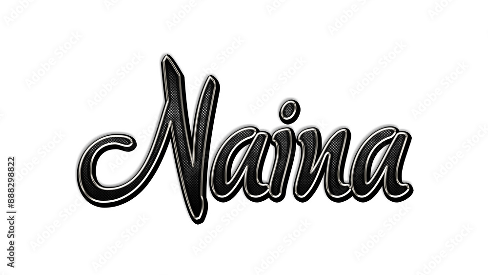 black metal 3d design of Hindi name Naina on white background.
black metal 3d design of Hindi name Naina on white background.