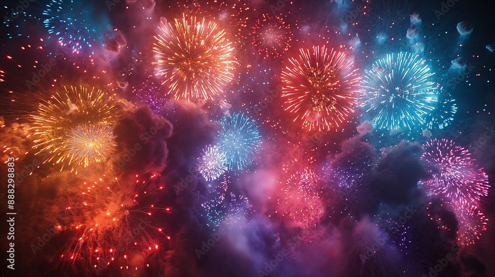Vibrant Fireworks Display in the Night Sky - Ideal for Celebrations and Festivities with a Multicolored Palette Vibrant Fireworks Display in the Night Sky - Ideal for Celebrations and Festivities with a Multicolored Palette