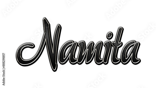 black metal 3d design of Hindi name Namita on white background. 