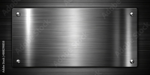 Brushed Metal Plate on Dark Wood Background, Brushed Metal, Metal Texture, Industrial Background, Modern Design