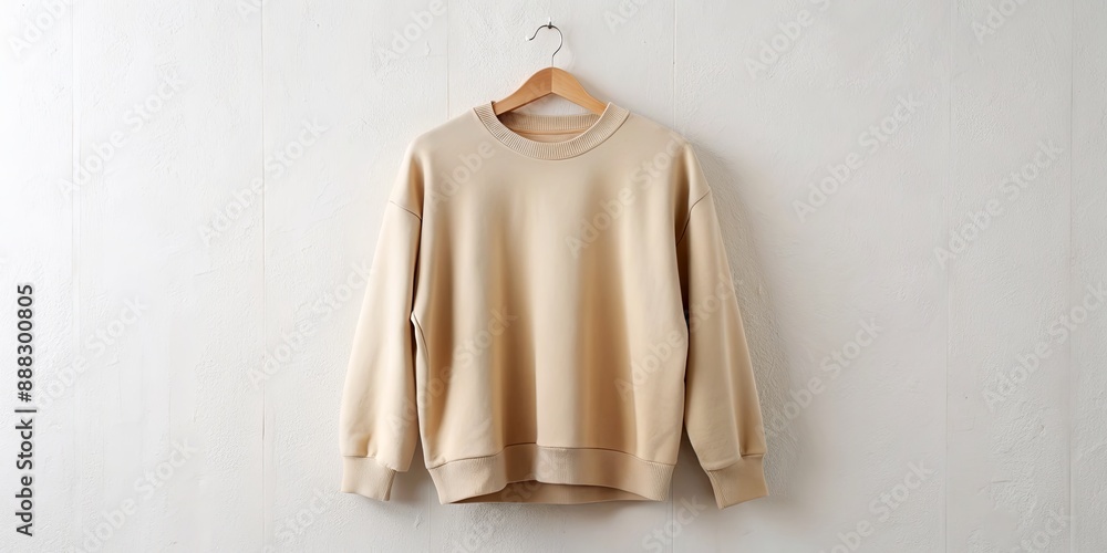 Cream Crewneck Sweatshirt on a White Wall, Fashion, Clothing, Minimalist, Apparel Cream Crewneck Sweatshirt on a White Wall, Fashion, Clothing, Minimalist, Apparel