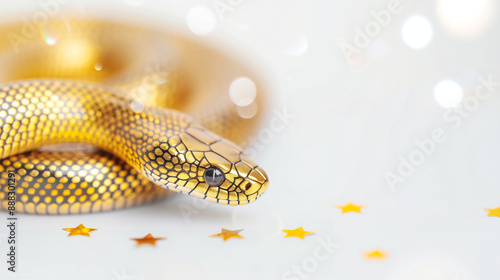 Golden Serpent Illustration. Snake with Shiny Scale Pattern photo