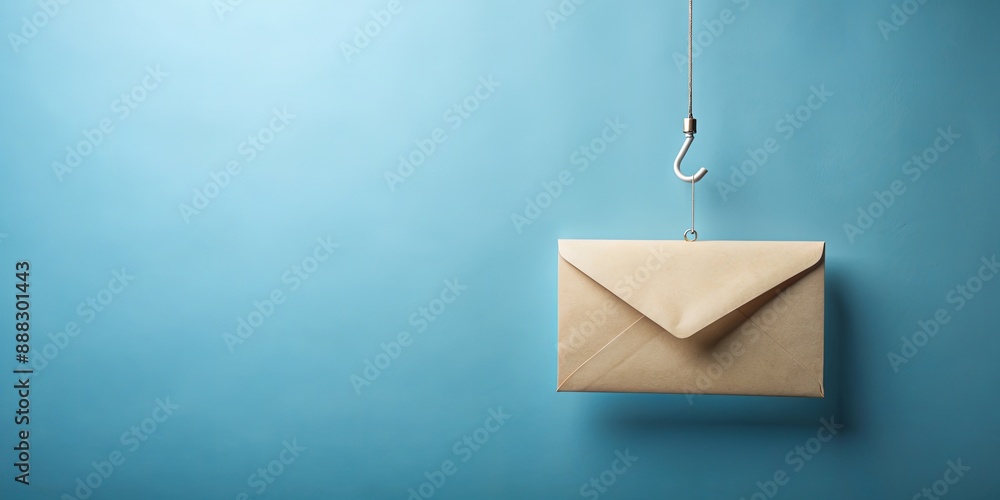 Envelope Hanging From Hook on Blue Background, minimalism , simple , envelope , hook Envelope Hanging From Hook on Blue Background, minimalism , simple , envelope , hook