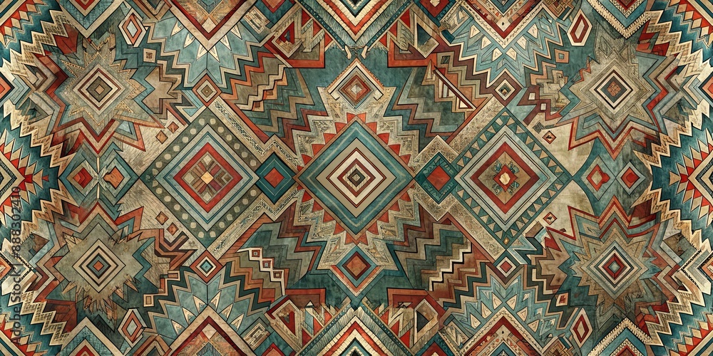 Geometric Abstract Pattern with Turquoise, Red, and Brown Hues, Digital Art, Vintage, Geometric Design, Pattern Geometric Abstract Pattern with Turquoise, Red, and Brown Hues, Digital Art, Vintage, Geometric Design, Pattern