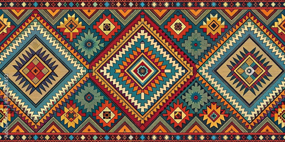 Geometric Aztec Pattern with Colorful Triangles and Diamonds, pattern , geometric , textile , design Geometric Aztec Pattern with Colorful Triangles and Diamonds, pattern , geometric , textile , design